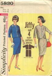 5830  SIMPLICITY 1964 JIFFY EZ SLIM SKIRT NO COLLAR JACKET PATTERN 14 34B UNCUT or 10 31B Choice